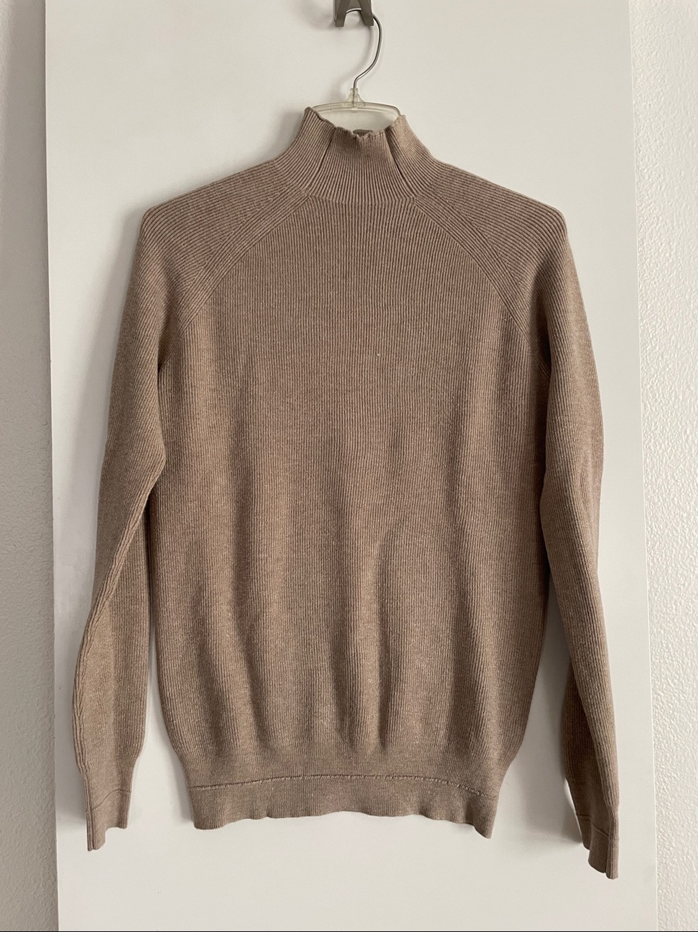 Carly Jean Soft Funnel Neck Mock Turtleneck Sweater Ribbed Lightweight Beige